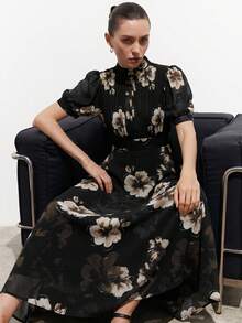 Aveloria Modichic Đầm ngắn tay xếp ly phía trước bằng vải chiffon thanh lịch, đa năng, thích hợp cho việc đi làm. - màu đen - Xem 3
