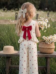 Emery Rose Kids Emery Rose Kids 2件套少女格子圆领休闲背心和裤子套装 - 杏色 - 查看 4