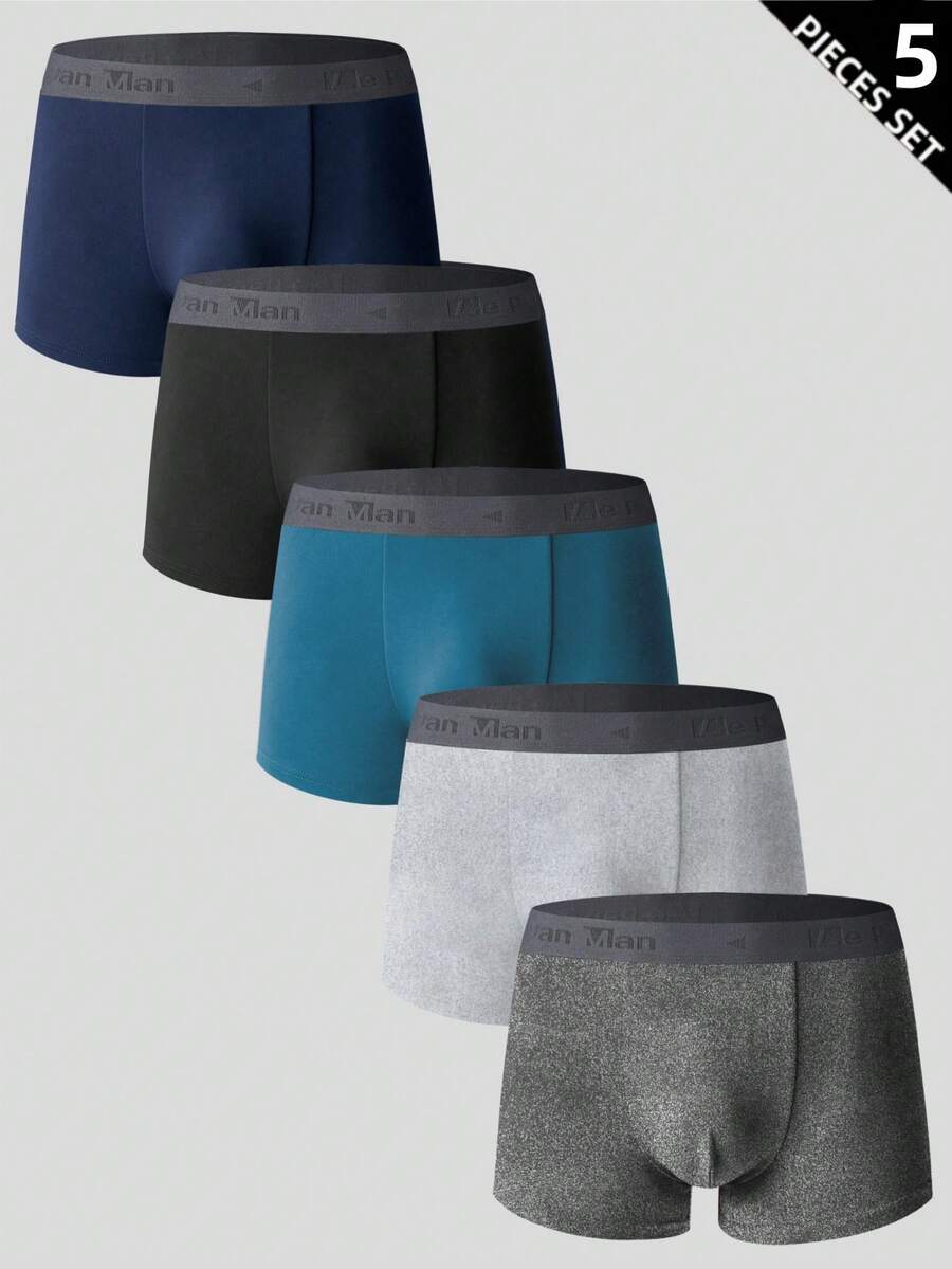 SHEIN Set de 5 bóxers casuales de cintura elástica con contraste de color para hombres - Multicolor - Ver 1