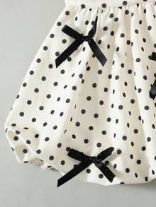 SHEIN Playful Pals Đầm chấm bi thời trang thắt nơ cho bé gái - trắng - Xem 6