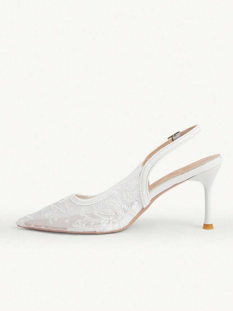 CUCCOO CHICEST Women Shoes Pointed Stiletto Beige Lace Mesh Fashion Commuting Versatile Elegant Sexy Women High Heel Shoes Slingback Shoes Women's Shoes