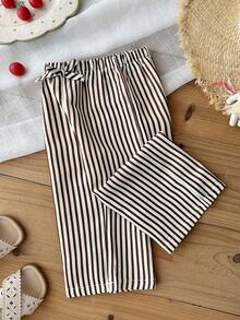 SHEIN Baby Girl Casual Solid Color Woven Soft Elastic Waist Pants,Suitable For Outdoor Mom And Daughter,Spring/Summer/Autumn White Brown,Mom - Multicolor - View 7