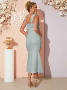 Loomaby Vestido elegante sin mangas con dobladillo de cola de pez de unicolor para maternidad - Gris - Ver 2