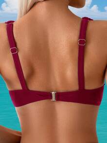 Swim Lushoire Set Bikini Kasual Liburan Wanita - Burgundy - View 5