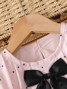 SHEIN Genkimix Kids 2 pièces Ensemble Top sans manches décontracté avec décoration de nœud et short décontracté de couleur unie pour filles Genkimix - Rose bonbon - Voir 5