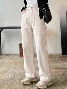 DAZY Snedfickor Jeans med raka ben - Beige - Visa 10