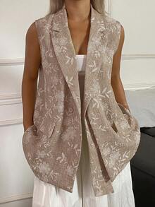 DAZY Áo khoác không tay jacquard thanh lịch dành cho nữ, thích hợp đi làm. - Màu Khaki - Xem 3