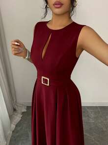 Elenzga Women's Elegant Romantic Sleeveless Flowing Casual Dress - Burgundy - View 7