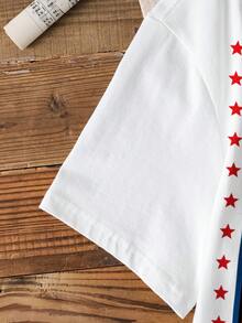 Miraculous Ladybug X SHEIN Camiseta de manga corta con cuello redondo, estampado de personaje de dibujos animados a rayas y color de contraste - Blanco - Ver 6