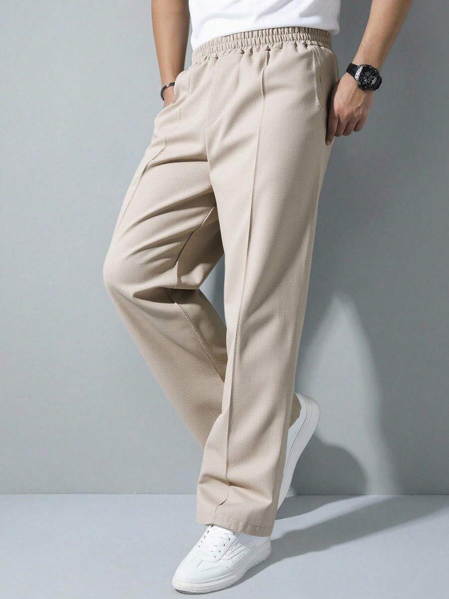 SHEIN 男童休闲松紧腰裤,校园风 - 卡其色 - 查看 1