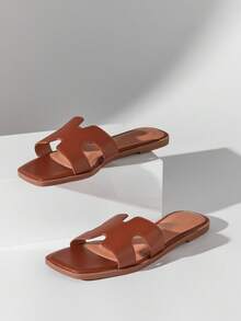 SHUZIA Sandálias Planas Femininas Estilo Simples - Caramelo - Visão 6