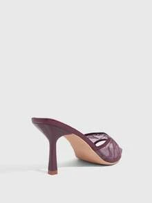 CUCCOO SZL Giày sandal cao gót mũi nhọn thêu ren dành cho nữ. - Màu Đỏ Sâu - Xem 5