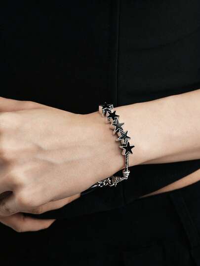 MortiRose 1pc Simple Fashionable Beaded Brass & Drop Star Detail Bracelet For Women - Perfect For Diy Chains