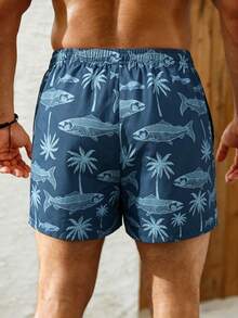 Manfinity KASUA Men's Drawstring Waist Coconut Tree Print Casual Beach Shorts, Holiday - Multicolor - View 2
