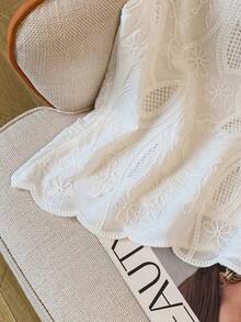 SHEIN Franclia Blouse d'été blanche élégante et romantique pour femmes, avec col carré et manches courtes, brodée - Blanc - Voir 6