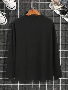 Manfinity Dauomo Áo thun nam kẻ sọc in chữ, thời trang thu đông, tay dài - màu đen - Xem 2