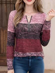 INAWLY Women Casual Color-Block Long Sleeve T-Shirt For Spring And Autumn Graphic Tees Women Tops For Spring Fall For Women - Multicolor - View 1