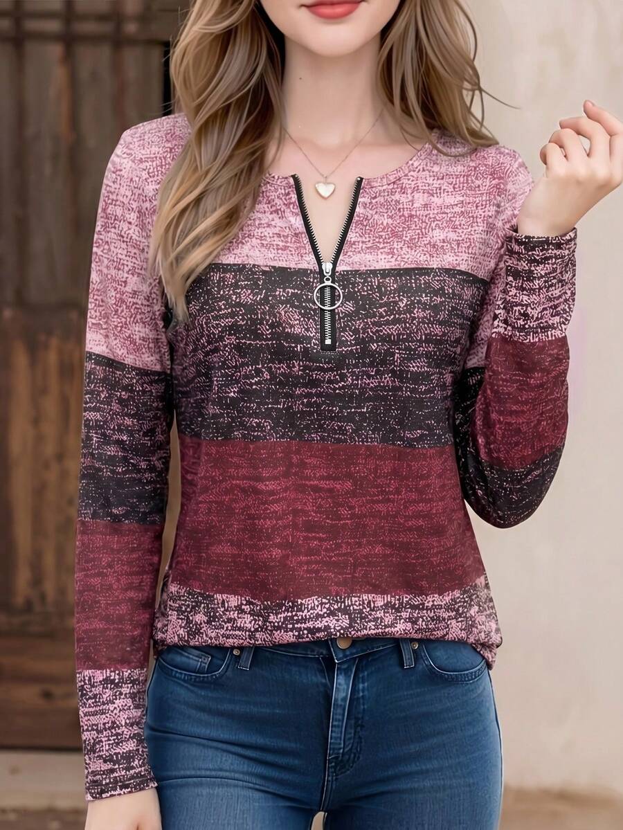 INAWLY Women Casual Color-Block Long Sleeve T-Shirt For Spring And Autumn Graphic Tees Women Tops For Spring Fall For Women - Multicolor - View 1