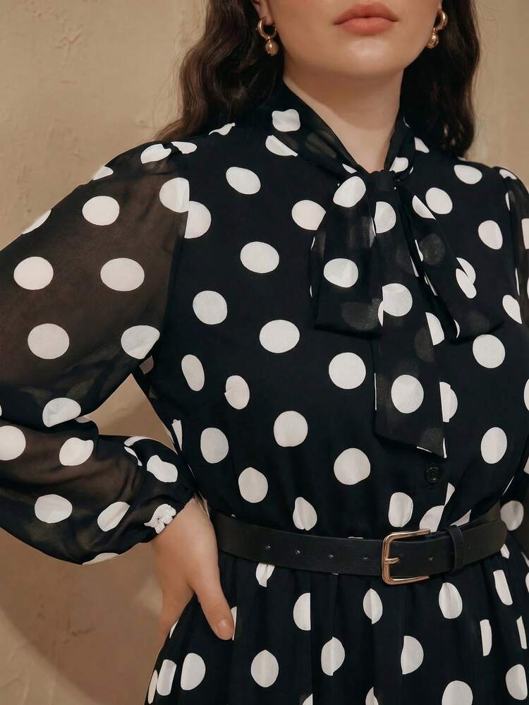 Plus Size High-Quality Vintage Sweet Polka Dot Dress,  For Work And Dates, Spring To Summer
