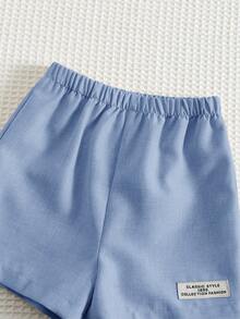 SHEIN 男婴夏季休闲衬衫短裤两件套，休闲装 - 霧霾藍 - 查看 6