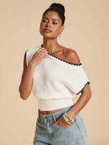 Travachic Maglia casual a maglia asimmetrica con blocchi di colore, versatile per l'uso quotidiano - Bianco - Visualizzare 6