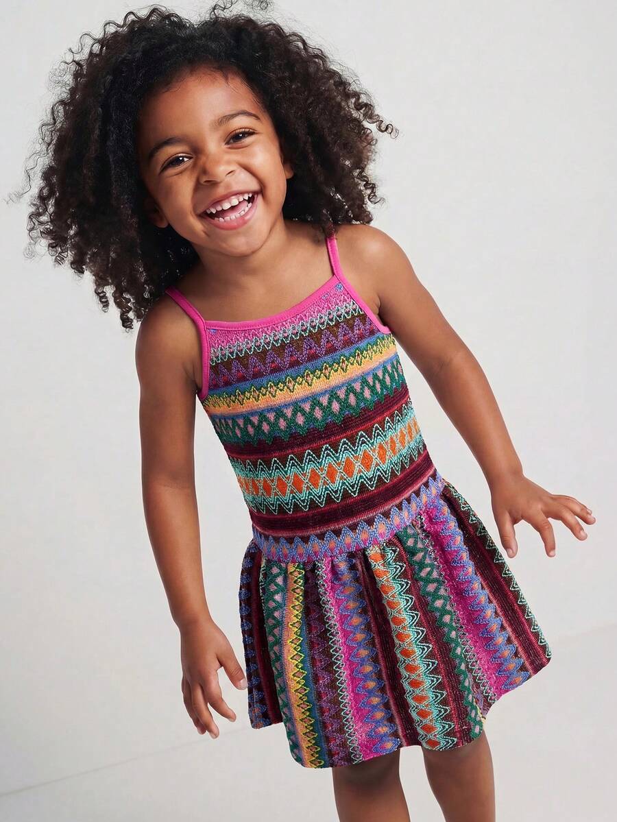 Maija Kids Maija Kids 1件少女休閒優雅條紋寬鬆吊帶洋裝,適合日常穿著、返校、外出、聚會、節慶,春夏季適用 - 玫紅色 - 查看 1