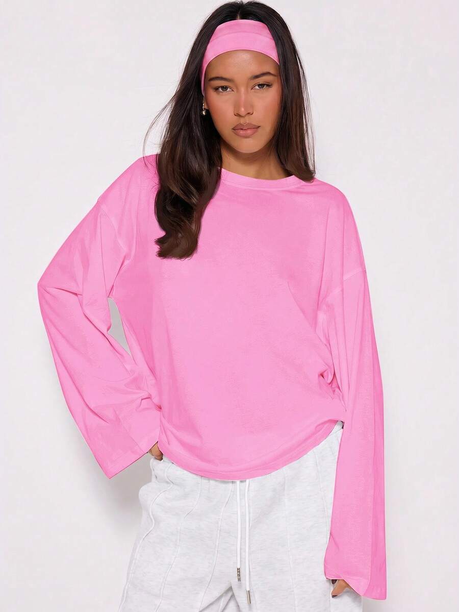 MUSERA Loose Long Sleeve Top Casual Capsule Wardrobe Everyday Oversized Tees Airport Winter Elegant Holiday Vacation Spring Summer - Pink - View 1