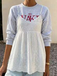 FRIFUL 1pc Eyelet Embroidered Camisole Top Babydoll Top - White - View 9