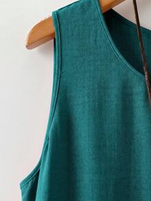Rusticease Plus Size Solid Color Round Neck Pocket Sleeveless Casual Summer Dress - Mint Blue - View 5