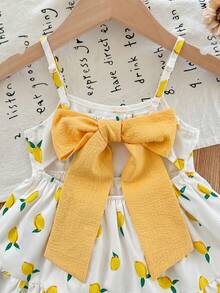LMoss Kids 女婴编织撞色蝴蝶结柠檬印花吊带连衣裙 - 彩色 - 查看 4