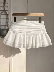 Elamini Chân váy ngắn xếp ly thanh lịch bằng cotton dành cho nữ, kiểu dáng nghỉ mát mùa hè, màu trắng. - trắng - Xem 2
