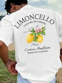 Manfinity Dauomo Retro Italian T-Shirt With Amalfi Lemon Print For Men, Casual Summer Loose Fit T-Shirt - 粉色 - 查看 2