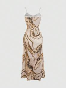 Selamara Women's Casual Marble Print Sleeveless Dress, Summer - Khaki - View 2