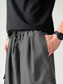 PAVTROS Pantalones jogger casuales de unicolor con cordón en la cintura y bolsillos, uso versátil para el día a día - Gris Oscuro - Ver 5