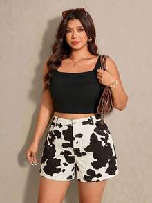 Elaquor Plus Size Contrast Color Printed Casual Denim Shorts - Multicolor - View 3