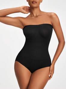 SHAPORA Seamless Shapewear Bandeau Bodysuit - Black - View 8