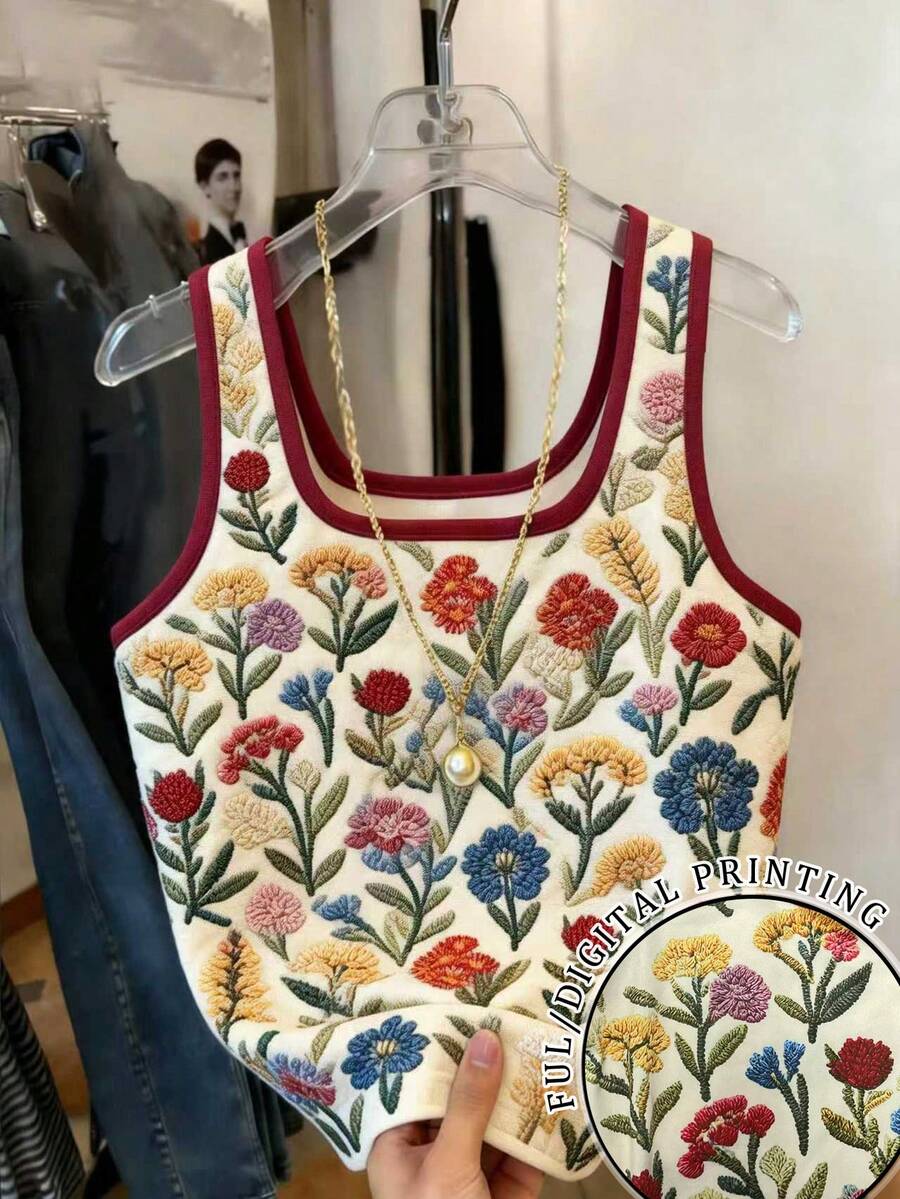 SHEIN Camiseta de tirantes ajustada estampada para mujer - Multicolor - Ver 1