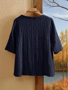 Rusticease Plus Size Women Solid Color Casual Versatile Daily Wear Cardigan - Navy Blue - View 2