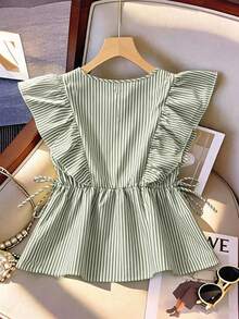 GlowEve CURVE Plus Size Women Romantic Striped Ruffle Hem Blouse, Suitable For Dates, Commuting, Everyday Wear, Spring/Summer - Multicolor - View 2