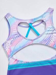 SHEIN 1 pieza Malla sin espalda con bloques de color apta para gimnasia, danza, ropa deportiva de una sola pieza - Morado - Ver 9