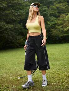 Exploreva Women's Woven Mid-Length Jogger Pants - Black - View 6