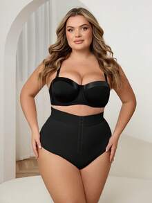 SHEIN CURVE+ Curve Plus High Waist Tummy Control Pants Plus Size Tummy Control Underwear High Waisted Tummy Control Shapewear Panties - Black - View 10