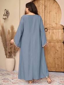 Al Najma 大尺碼女款紋理3D刺繡阿拉伯風優雅端莊希臘式連身裙，度假Ninang洗禮用，藍色夏季款 - 霧霾藍 - 查看 2