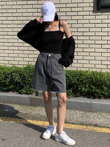 DAZY Solid Rib Knit Cami Top Summer - Black - View 8