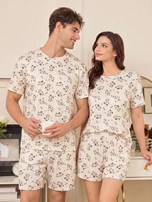 CoupledUp Men's Cute Dog Print Short Sleeve Shorts Pajama Set - Multicolor - View 3