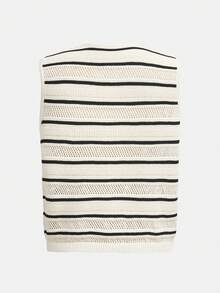 Maija Áo khoác cardigan nữ cổ chữ V kẻ sọc phối nhiều màu, cài một hàng khuy, kiểu dáng thường ngày đa năng. - Đen và trắng - Xem 5