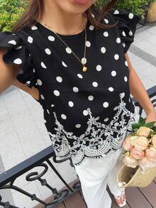 Serisse 女士夏季休闲波点印花刺绣荷叶边衬衫 - 彩色 - 查看 6