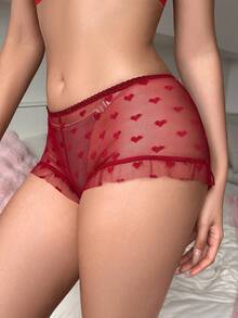 PetitDoll 女士时尚心形网眼平角内裤 - 酒紅色 - 查看 10