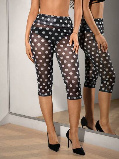 SHEIN ICON Quần legging nữ mỏng in họa tiết chấm bi