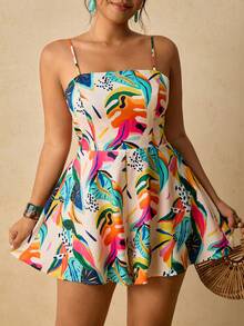 Travachic Plus Size Women Orange Jumpsuit Romper Holiday Beach Summer Tropical - Beige - View 8